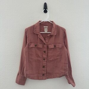 Joie Rose Pink 100% Linen Utility Shirt Jacket Safari Shacket Coastal Small